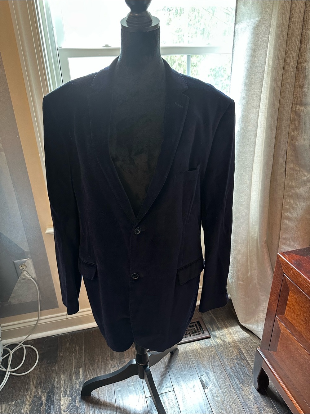 Pre loved Men's Midnight Blue Velvet Sport Coat - Single-Breasted Tailored